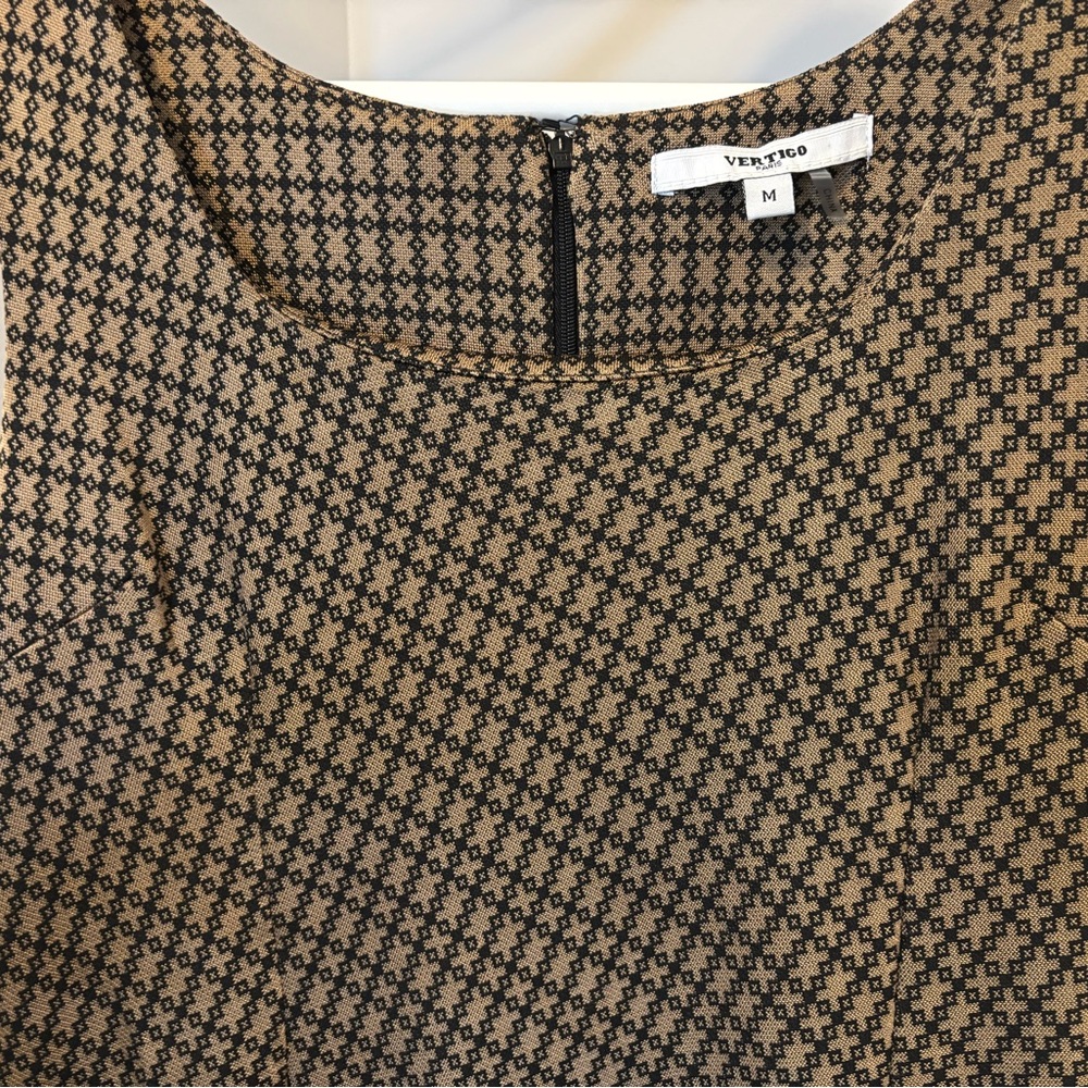 Vintage Vertigo Paris Black & Tan Geometric Midi Dress - Picture 8 of 8